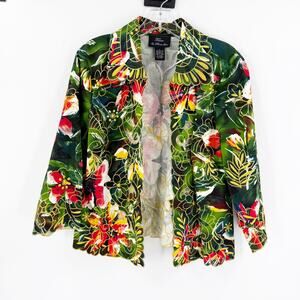 Trenz by Theresa Renz Floral Embroidered Jacket Large, Open Front Scalloped